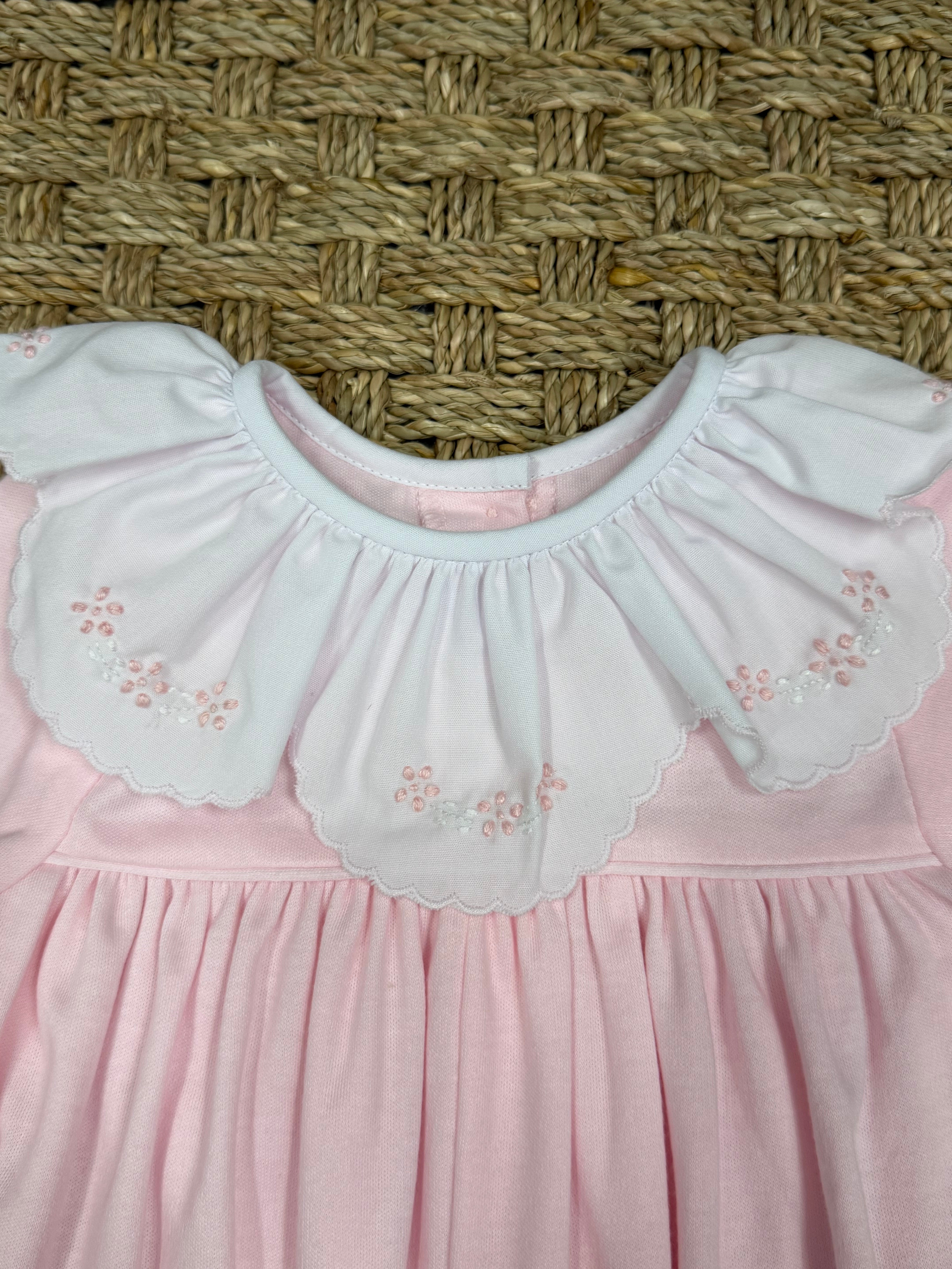 Auraluz Pink Knit Longall with Satin Flower Embroidery