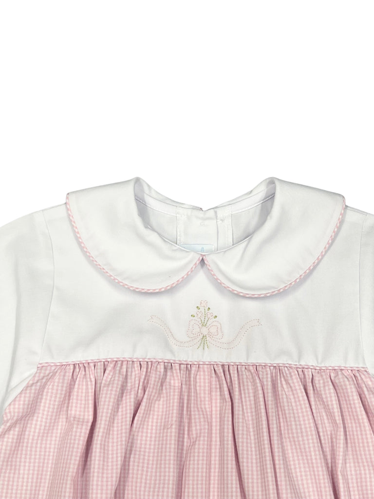 Auraluz Pink Check Longall with Bow & Ribbon Embroidery