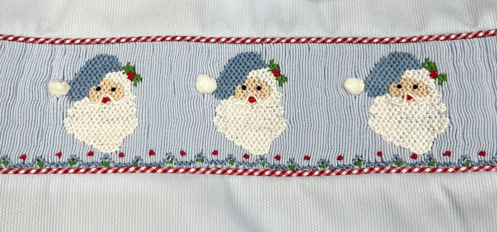 Lulu Bebe Drew Pique Smocked Short Set, Blue Santa