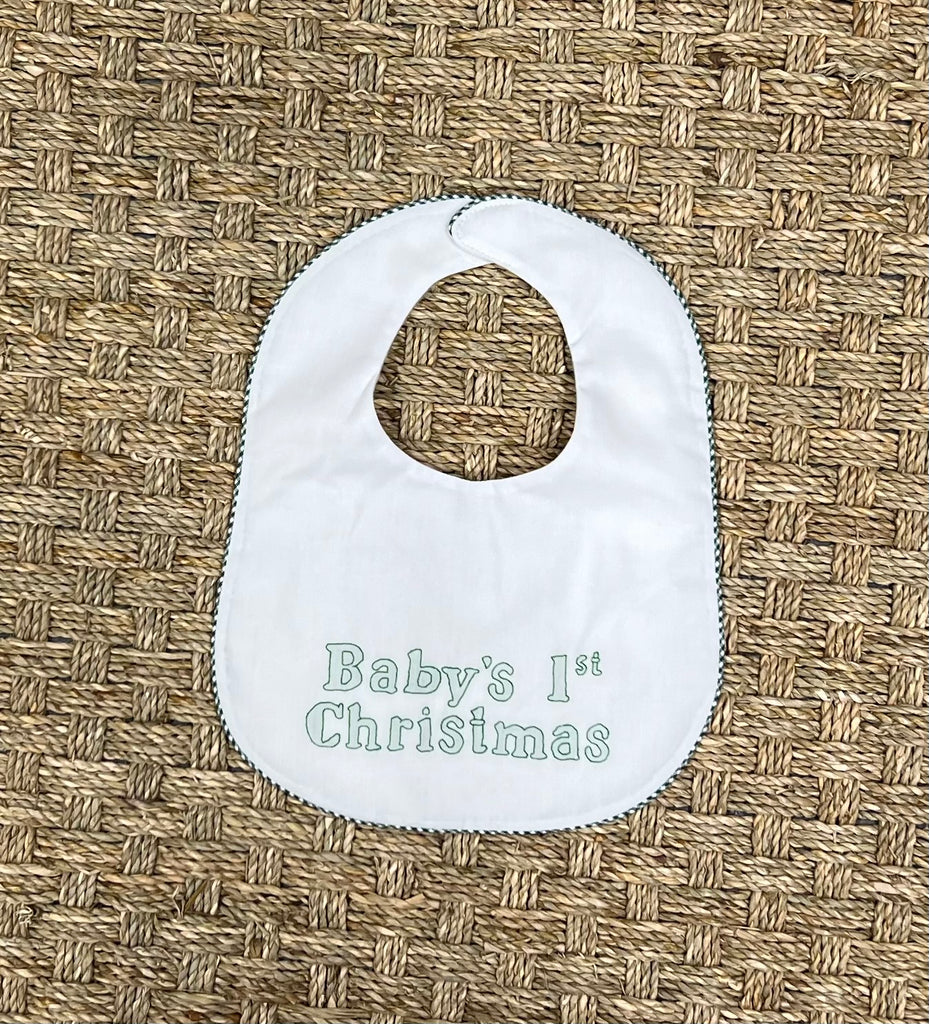 Auraluz Baby's 1st Christmas Bib with Checked Trim