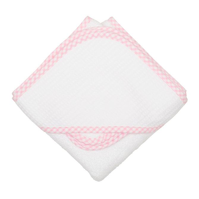 3 Martha's Pink Pink Check Pique Hooded Towel & Washcloth Set - shopnurseryrhymes