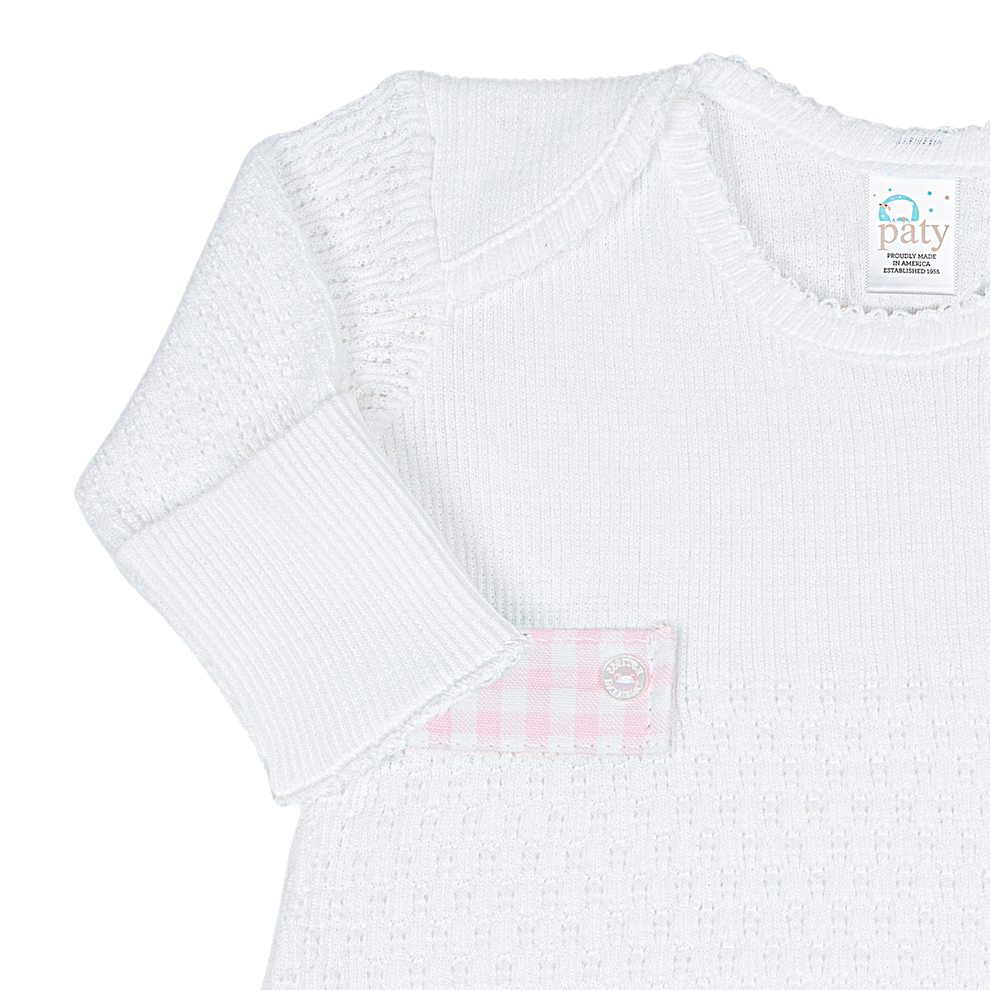 Paty Knit Overlap Shoulder Gown, Gingham Tabs