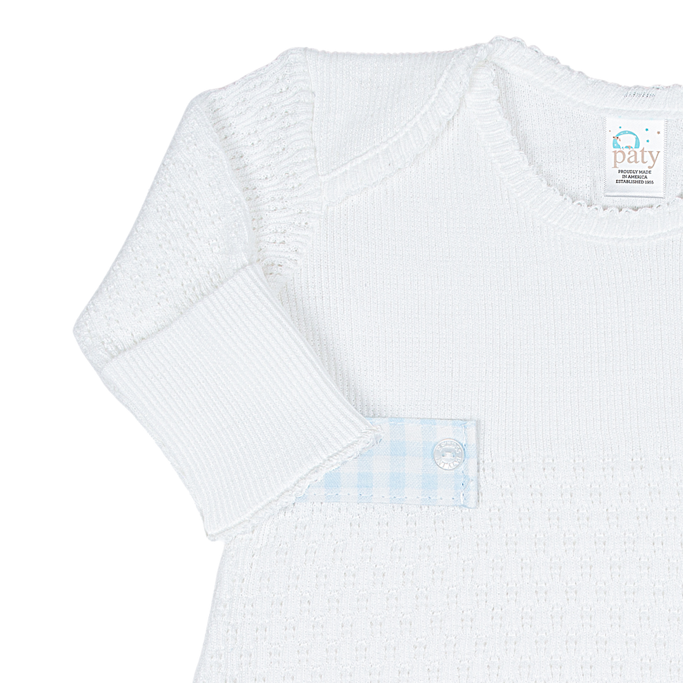 Paty Knit Overlap Shoulder Gown, Gingham Tabs