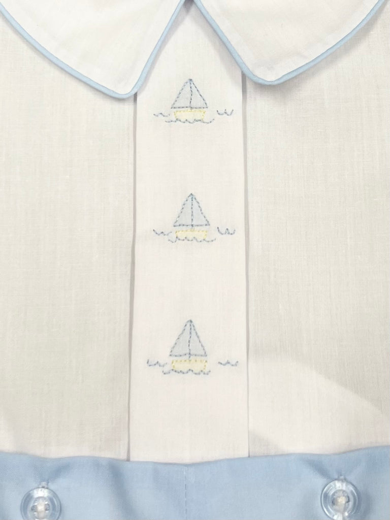 Auraluz White & Blue Bobby Suit with Boat Embroidery