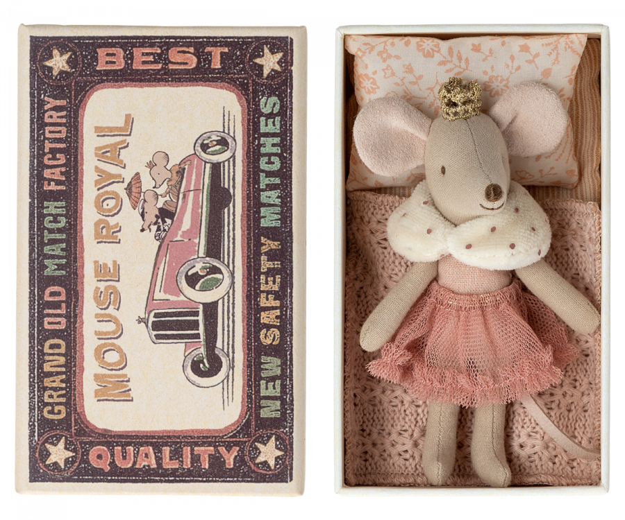 Maileg Princess Mouse, Little Sister in Matchbox Rose