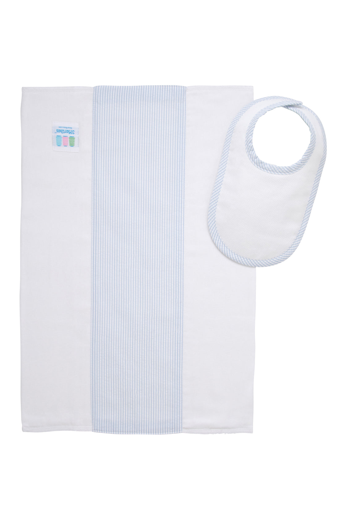 3 Martha's Seersucker Stripe Drooler Bib & Burp Set