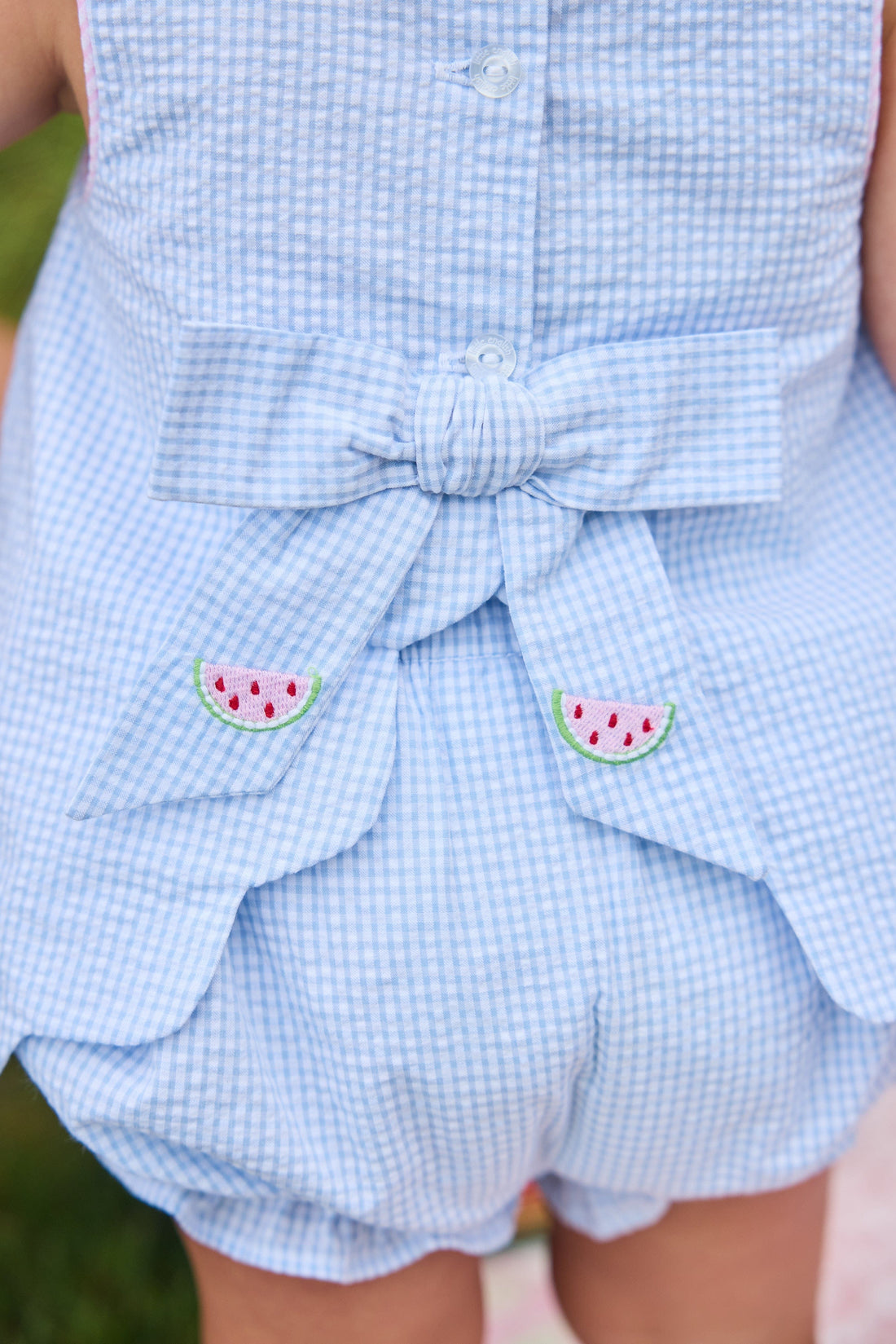 Little English Embroidered Bow Back Bloomer Set, Watermelon