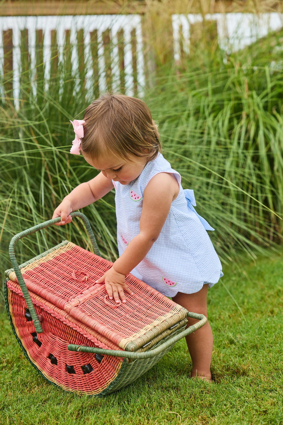 Little English Embroidered Bow Back Bloomer Set, Watermelon