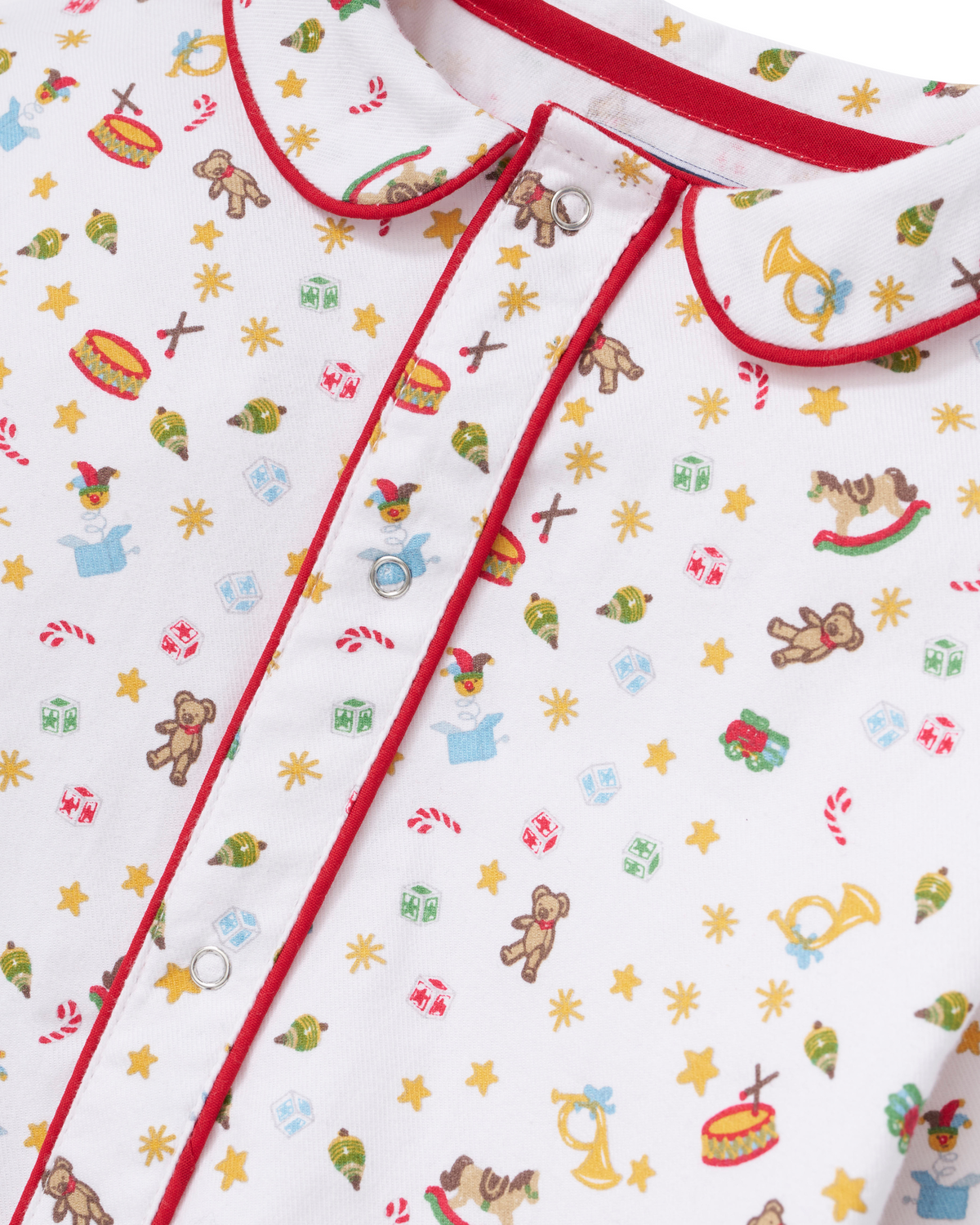 Petite Plume Twill Cambridge Romper, Santa's Workshop