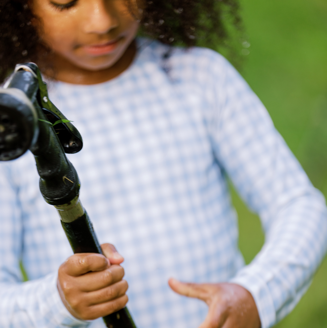 Minnow Oasis Blue Gingham Rashguard One Piece