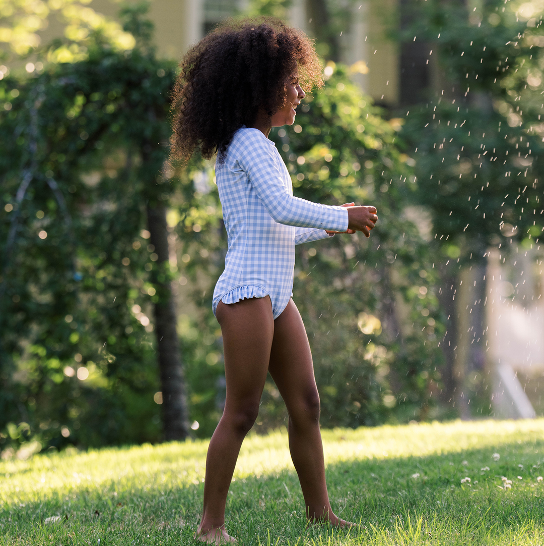 Minnow Oasis Blue Gingham Rashguard One Piece