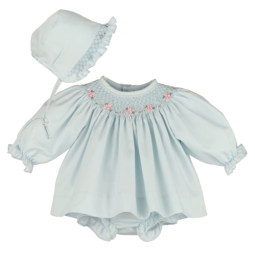 Luli & Me Welcome Home Waves Smock Set, Blue