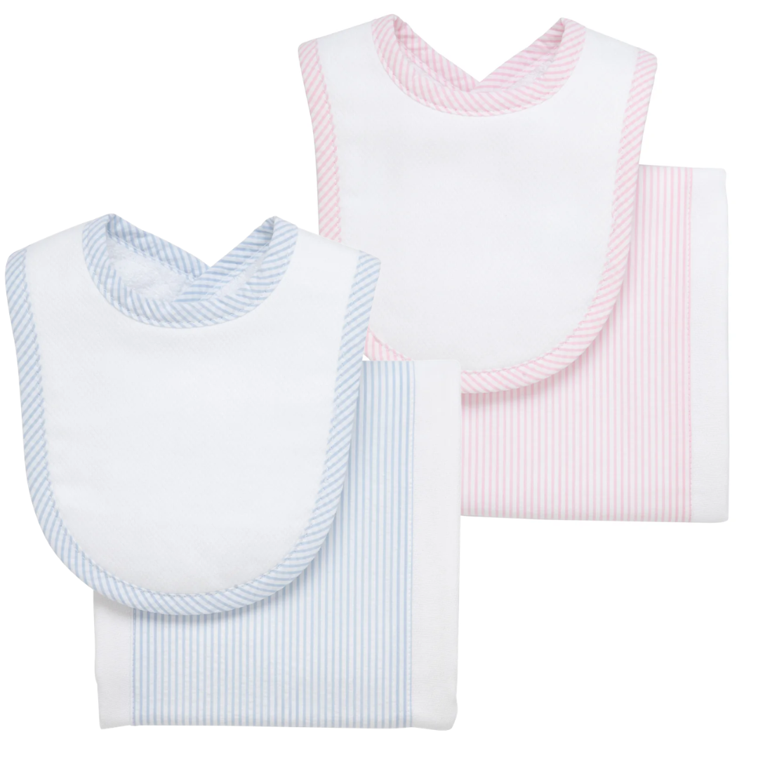 3 Martha's Seersucker Stripe Drooler Bib & Burp Set