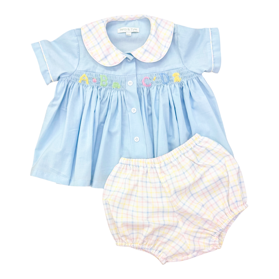 Percy & Tyne Rhys Smocked Bloomer Set with ABC Embroidery