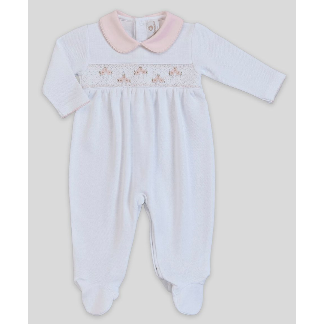 Miocotton Special Knit Hand Smocked Zuzzel Footie, White