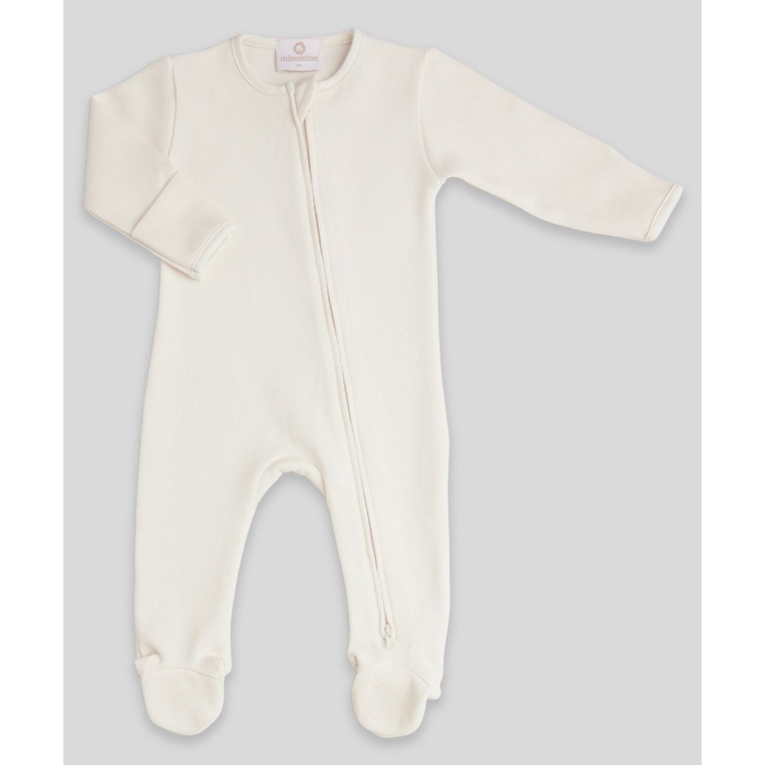 Miocotton Special Knit Indigo Zipper Footie, Pearl