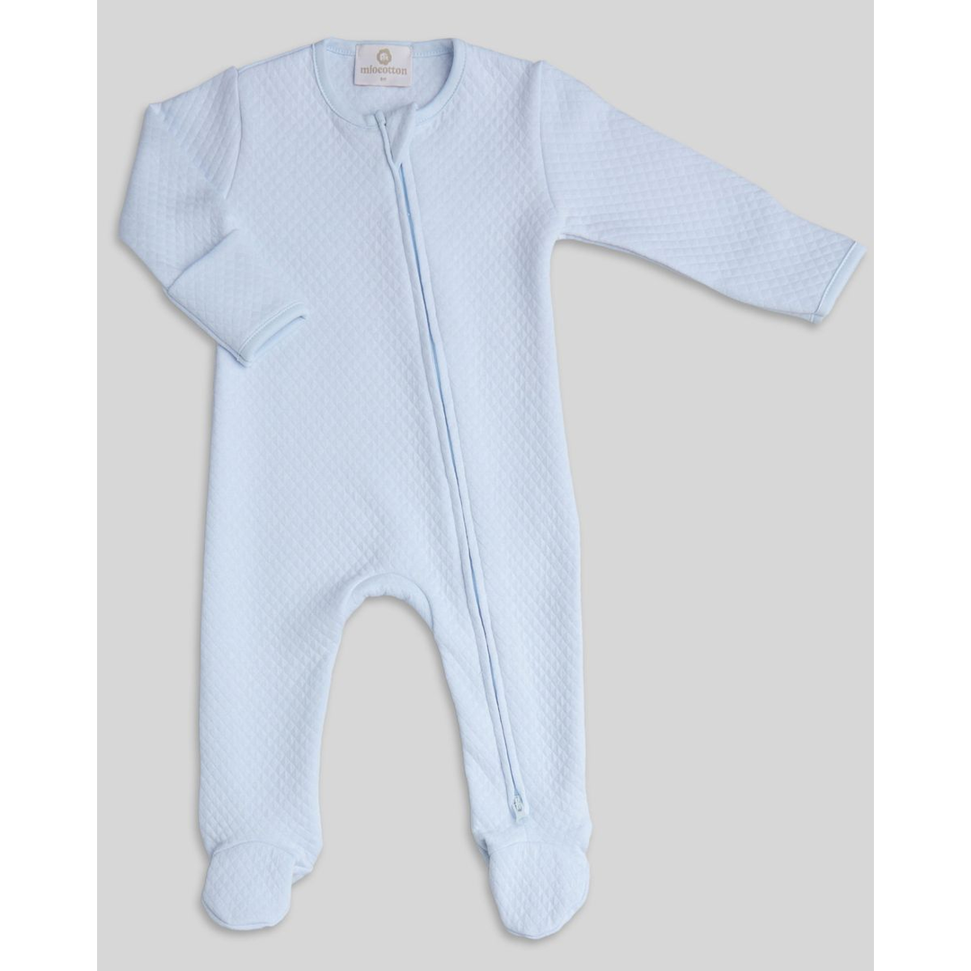 Miocotton Quilted Indigo Zipper Footie, Blue