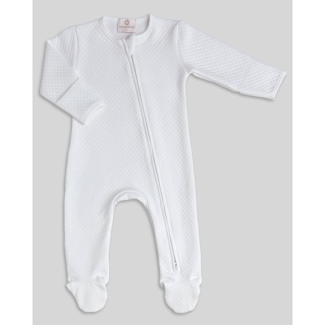 Miocotton Quilted Indigo Zipper Footie, White