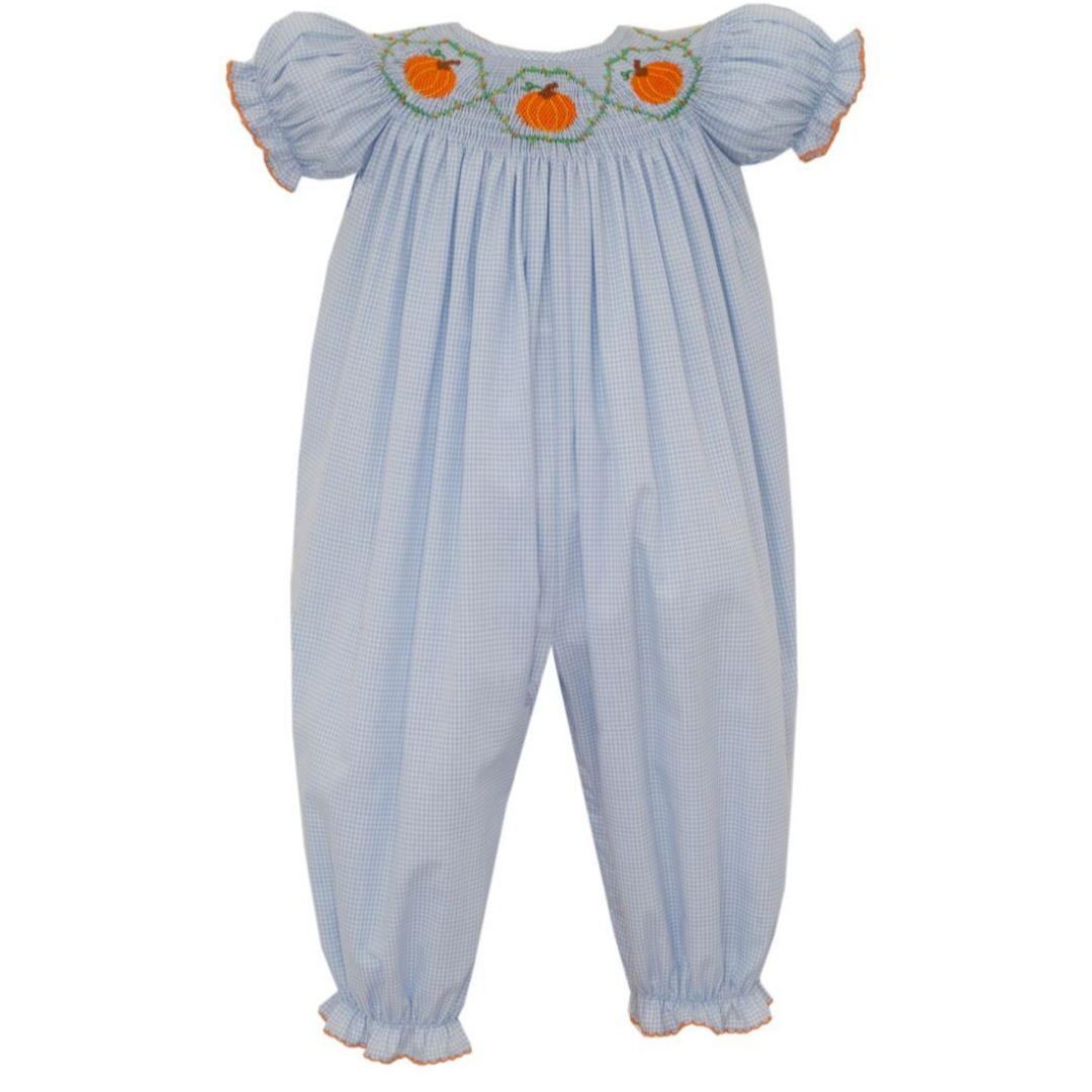 Anavini Pumpkin Light Blue Gingham Long Bishop Bubble