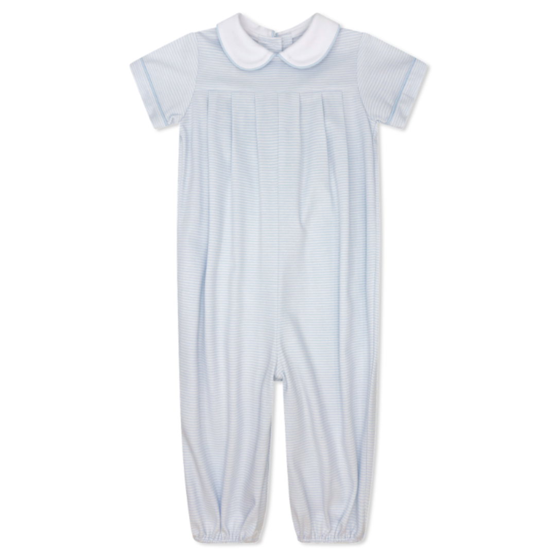 Lullaby Set Precious Pleated Romper, Louisville Light Blue Ministripe