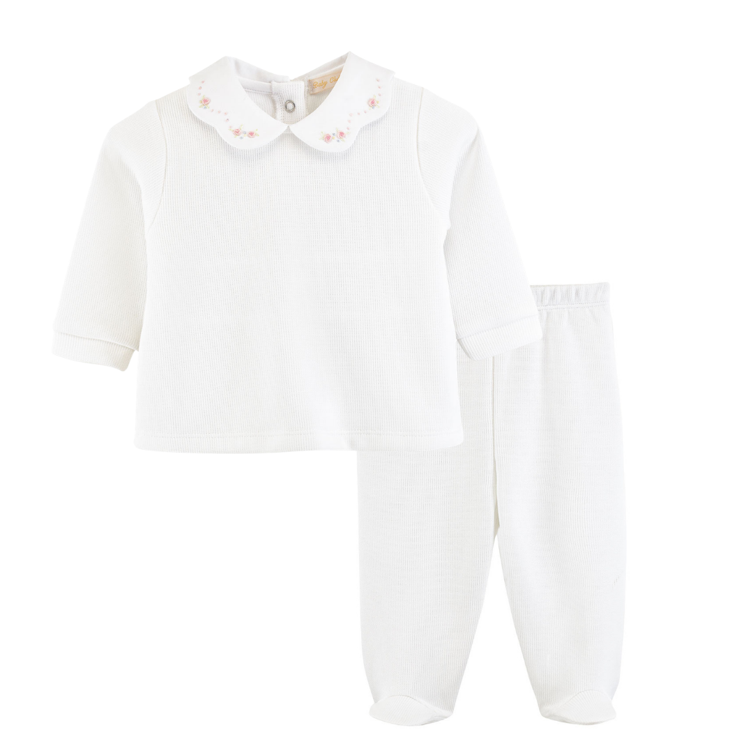 Baby Club Chic Pretty Bows & Roses White Jacquard Footed Set