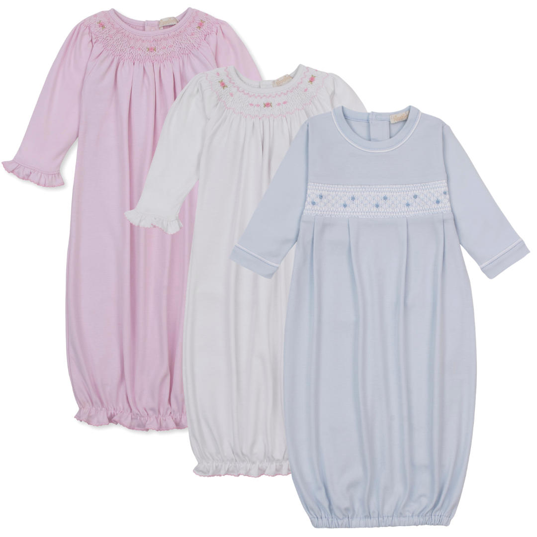 Kissy Kissy Sack with Hand Smocking & Bullion Embroidery
