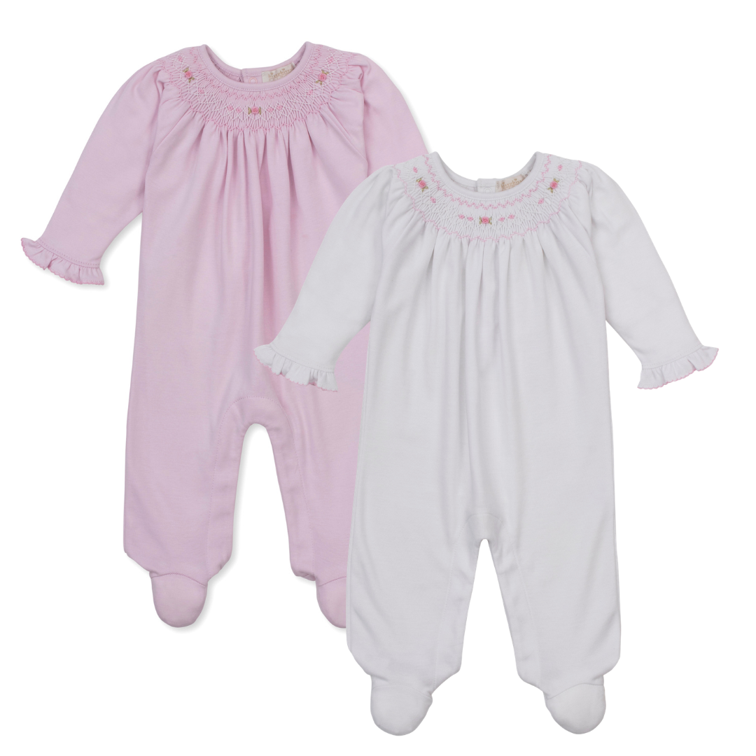 Kissy Kissy Footie with Hand Smocking & Bullion Embroidery