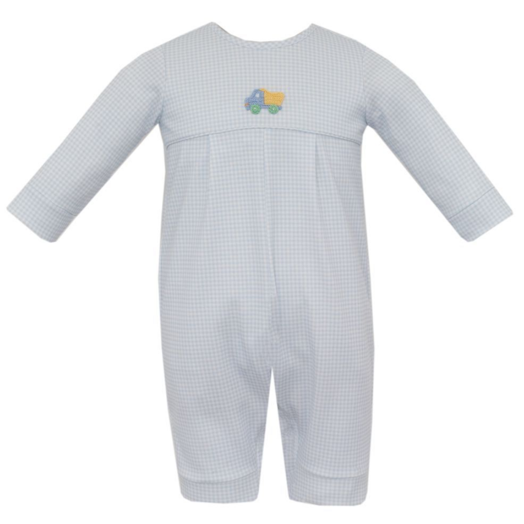 Petit Bebe Dump Truck Gingham Romper