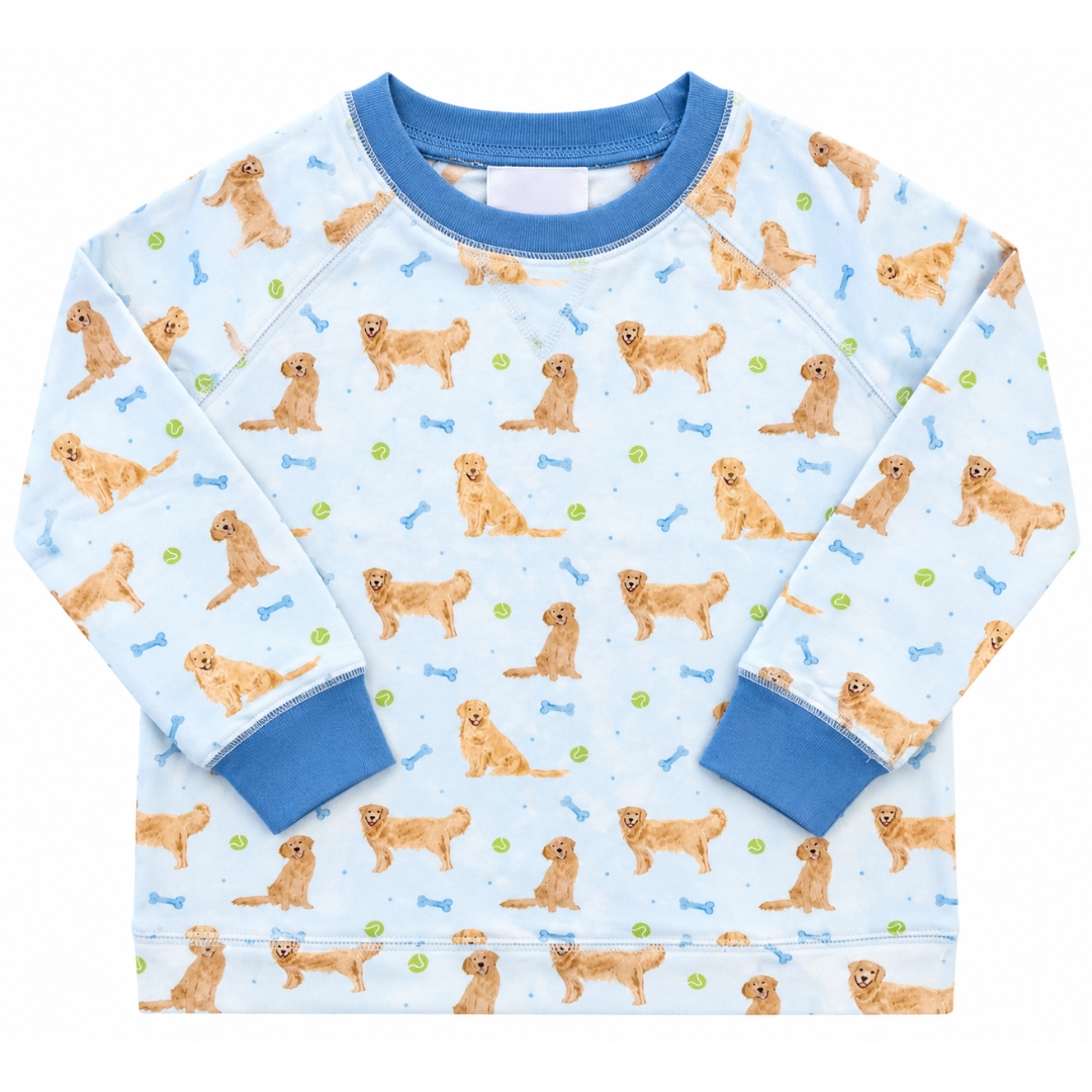 Three Little Ducks Campbell Crewneck, Blue Puppy Pals