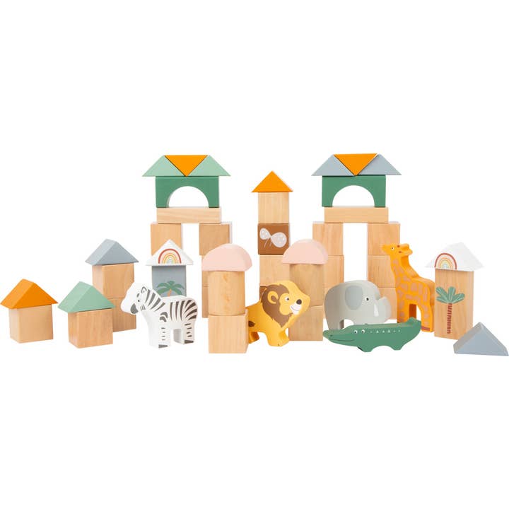 Hauck Small Foot Building Blocks 50 Piece Playset, Safari Theme