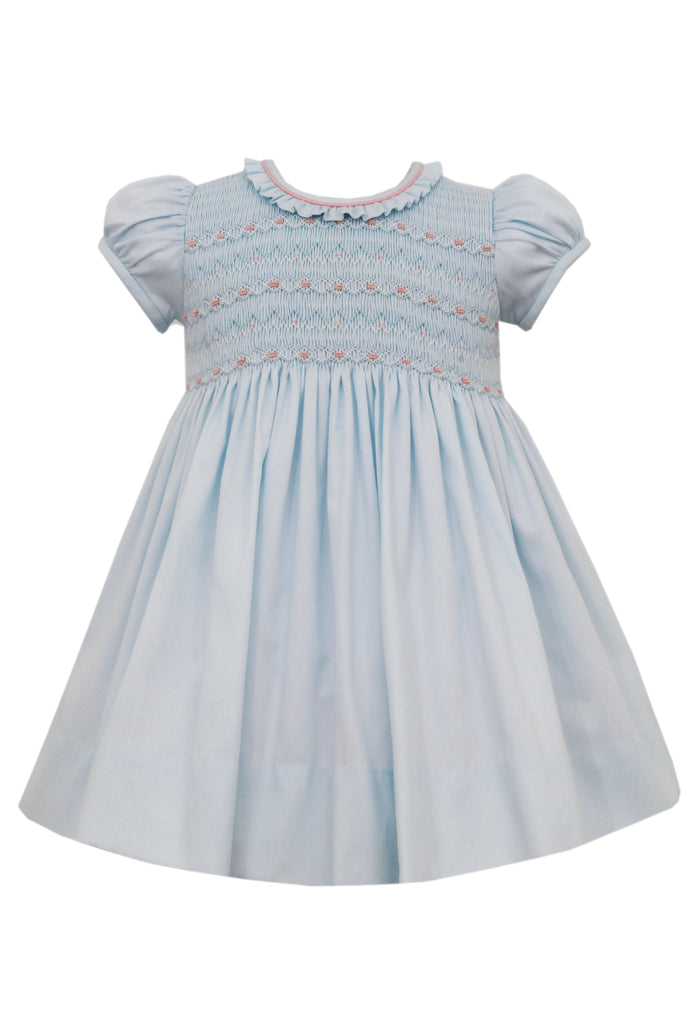 Anavini Isabella Baby Blue Pique Dress with Ruffled Collar