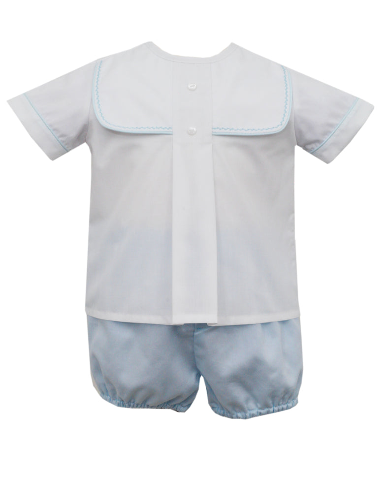 Anavini Ian Baby Blue Pique Diaper Set with Square Collar