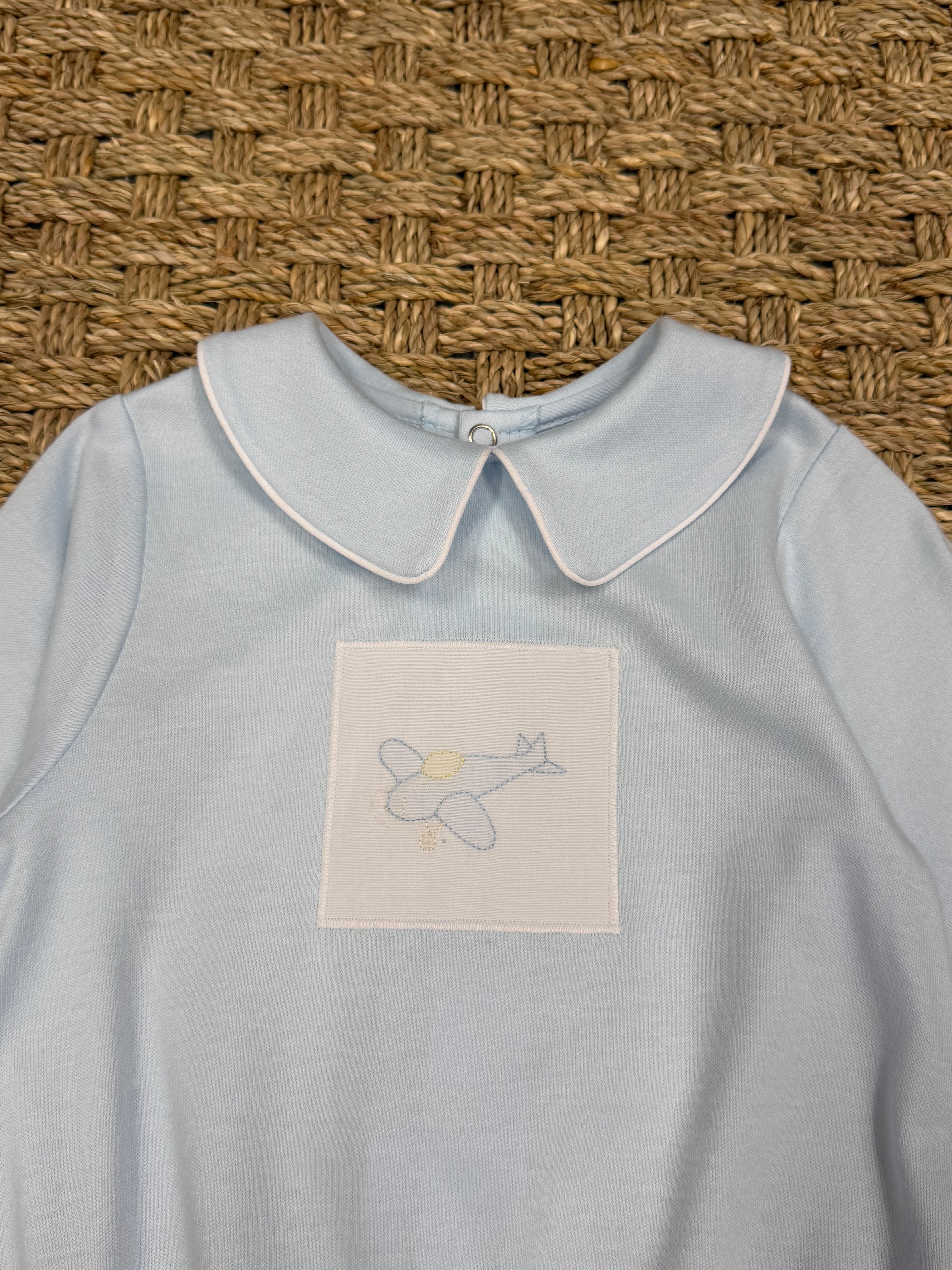 Auraluz Blue Knit Bubble with Plane Embroidery
