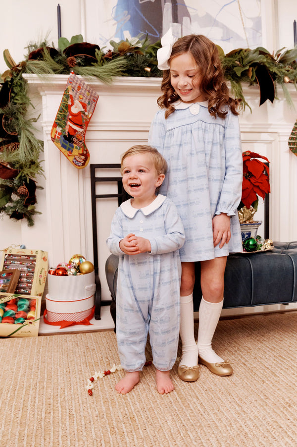 Beaufort Bonnet Bradford Romper, Blue Choo Choos