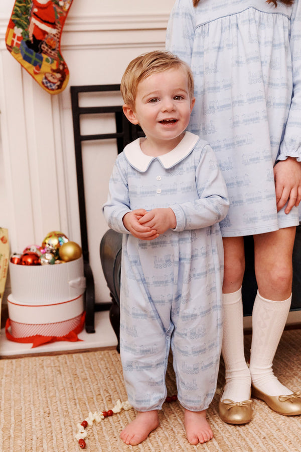 Beaufort Bonnet Bradford Romper, Blue Choo Choos