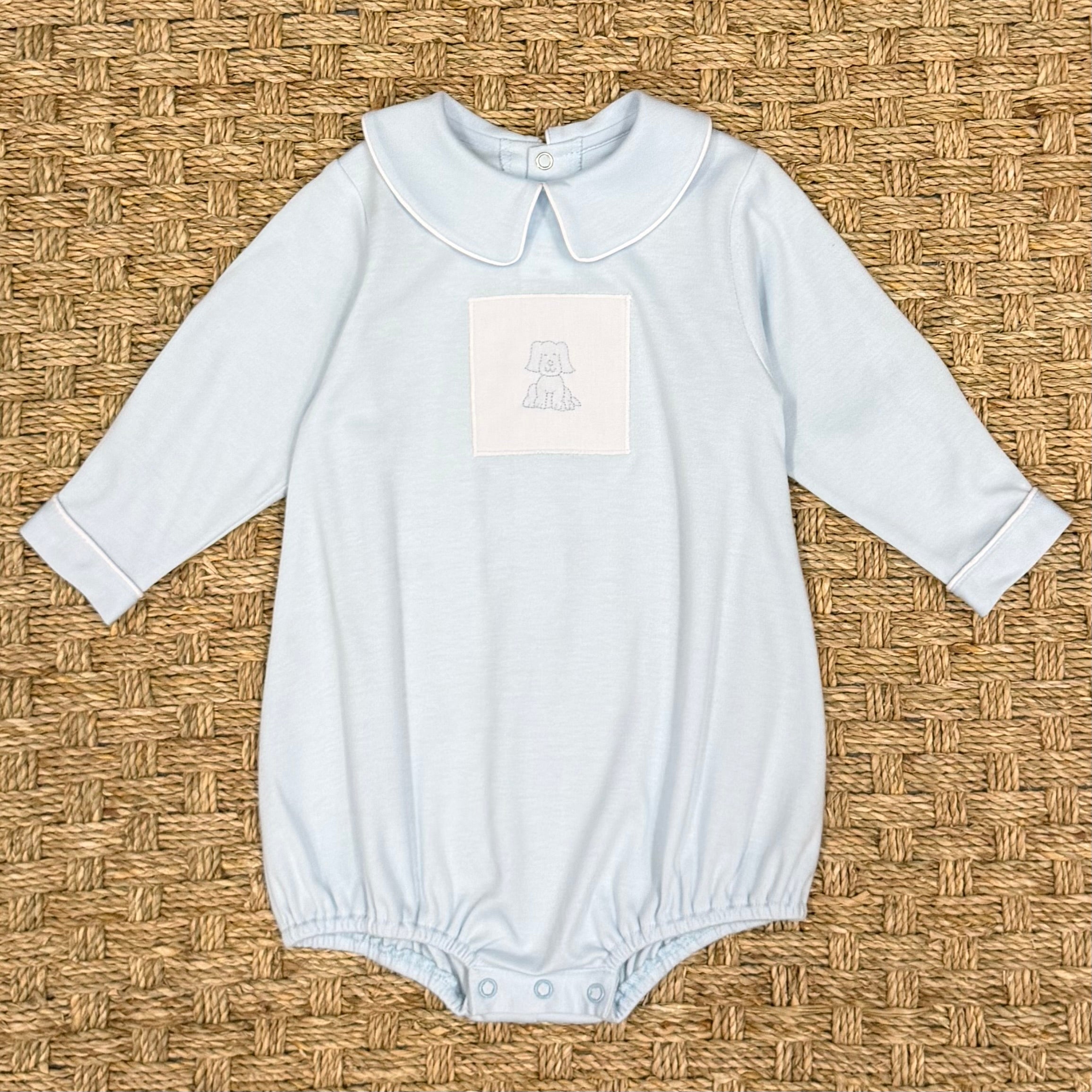 Auraluz Blue Knit Bubble with Puppy Embroidery