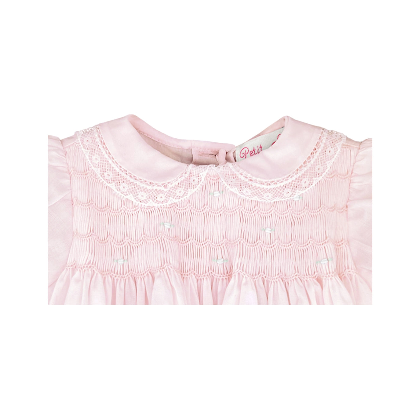 Petit Ami Pink Fully Smocked Dress with Lace