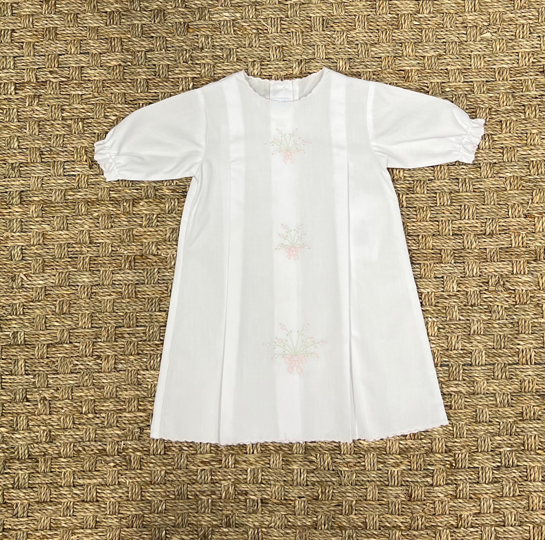 Auraluz White Daygown with Pink Bouquet with Bow Embroidery