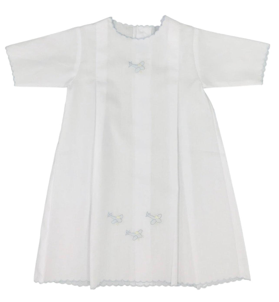 Auraluz LS Day Gown with Blue Plane Embroidery - shopnurseryrhymes