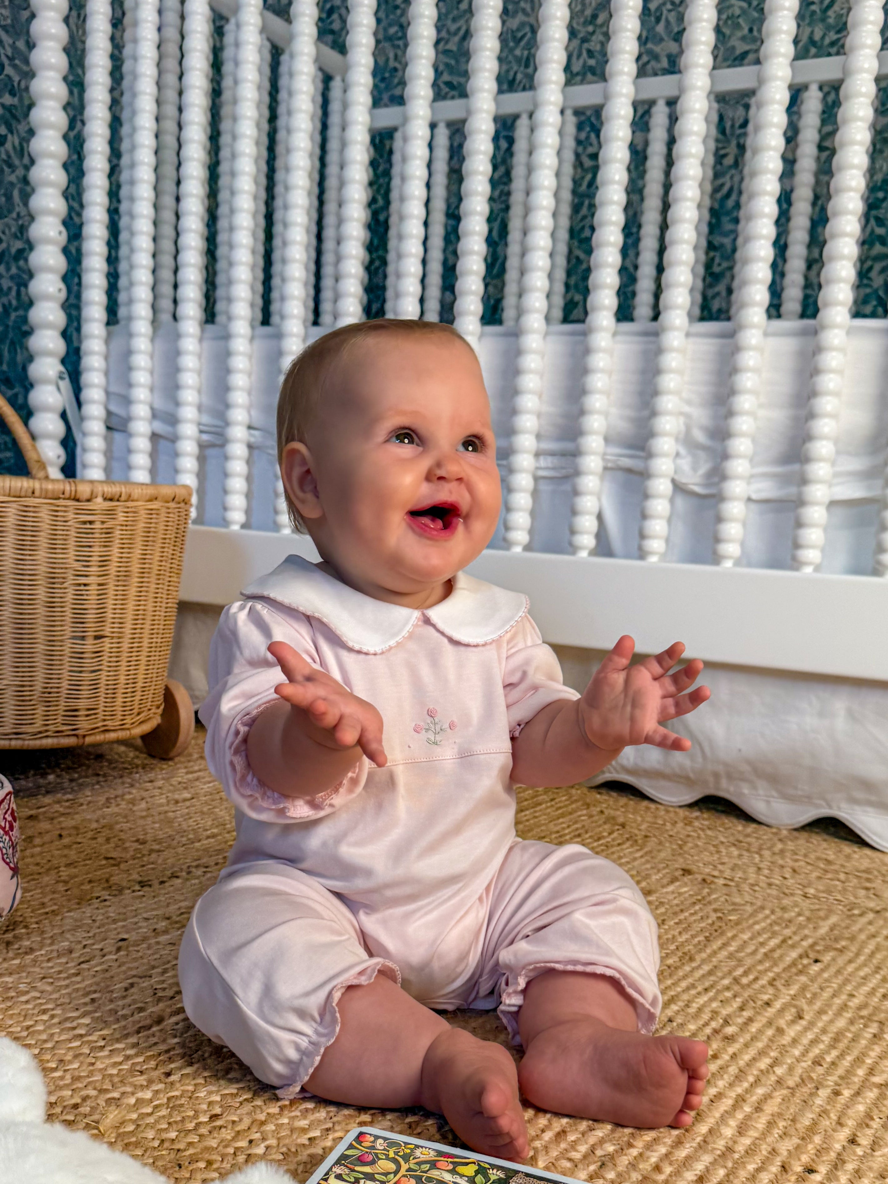 Baby Bloom Pima Romper with Rose Embroidery