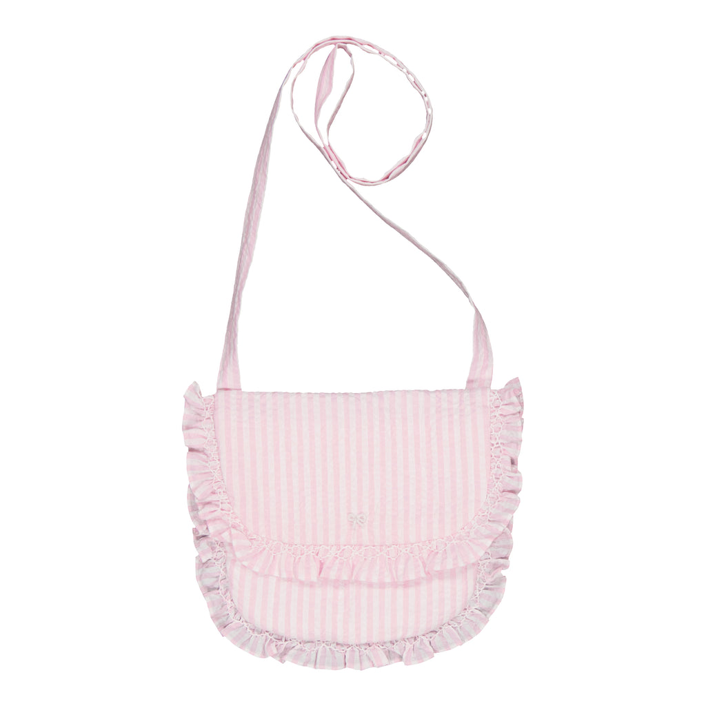 Kidiwi Mimosa Embroidered Bag, Pink & White Seersucker Stripe