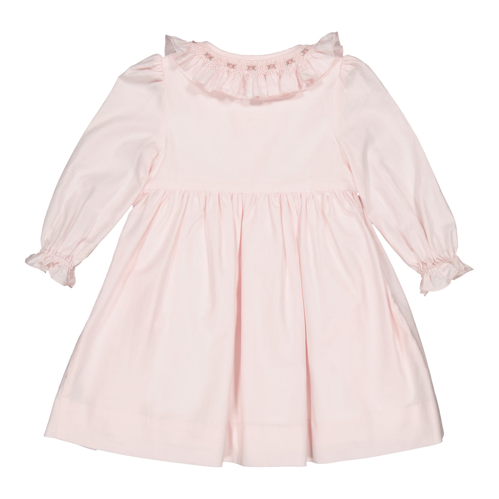 Kidiwi Adeline Smocked Dress, Pale Pink Organic Cotton Twill