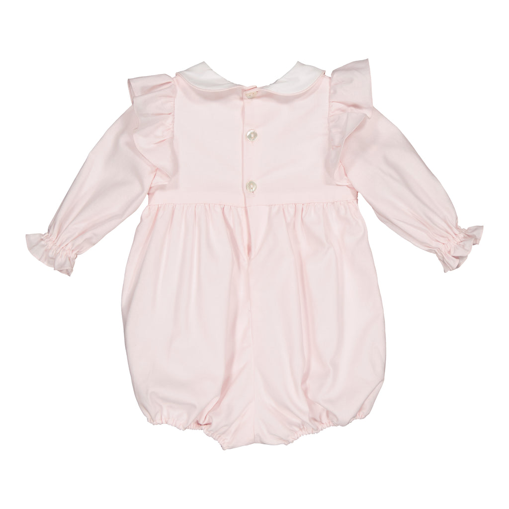 Kidiwi Julyne Smocked Romper, Pale Pink Organic Cotton Twill