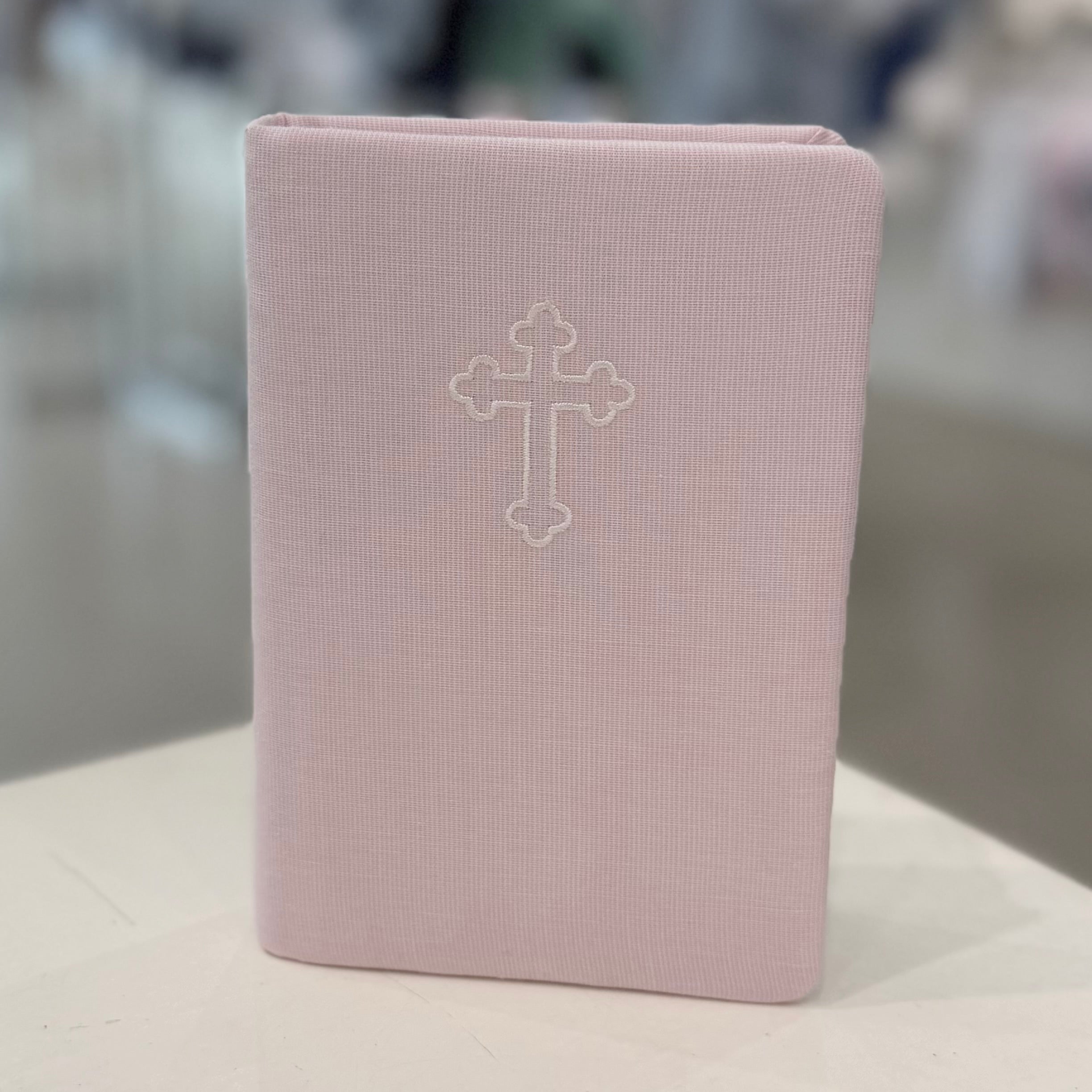 Marcela Baby's First Bible in Micro Stripe Cotton with Cross