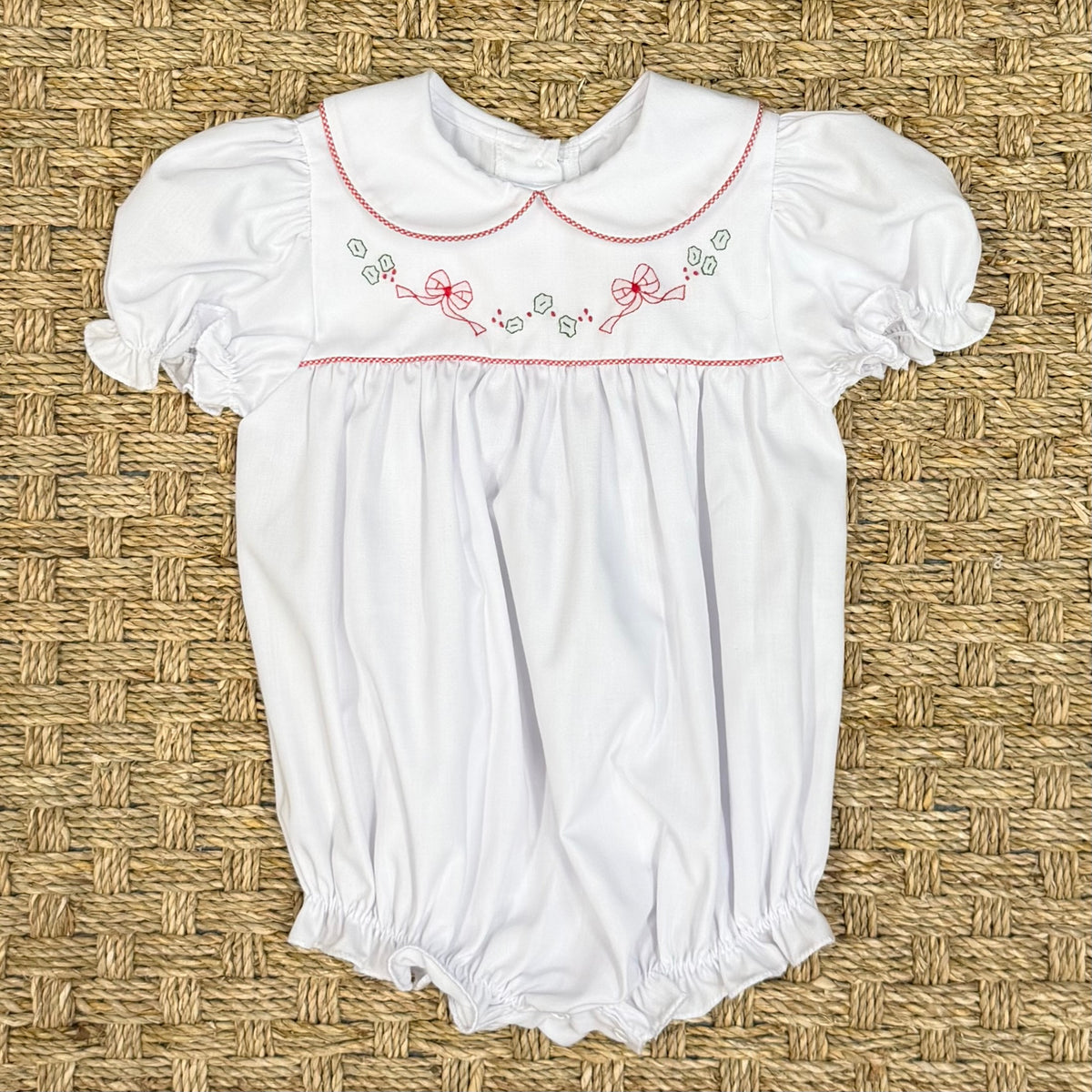 Auraluz Red Check Bubble with Christmas Bow Embroidery