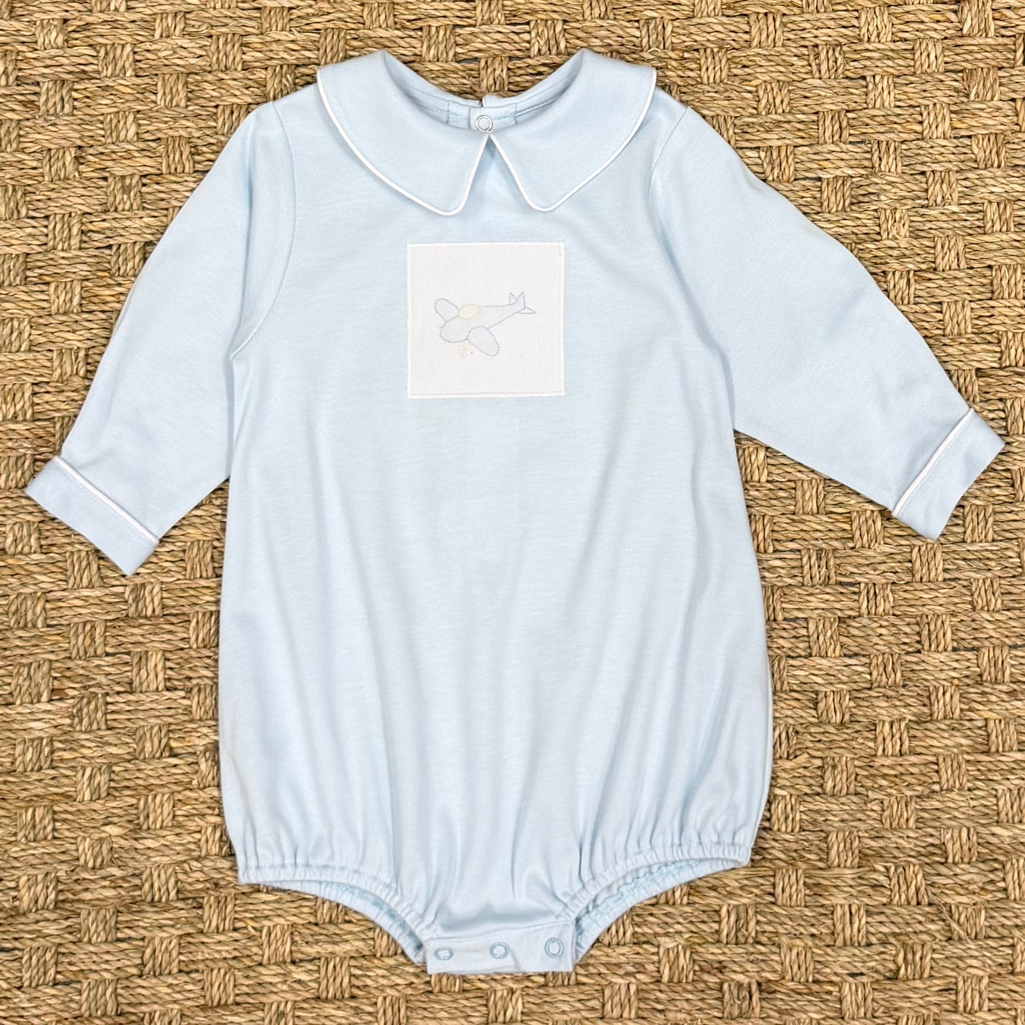 Auraluz Blue Knit Bubble with Plane Embroidery