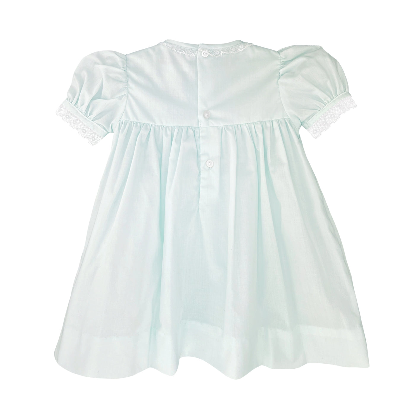 Petit Ami Fully Mint Smocked Dress with French Lace