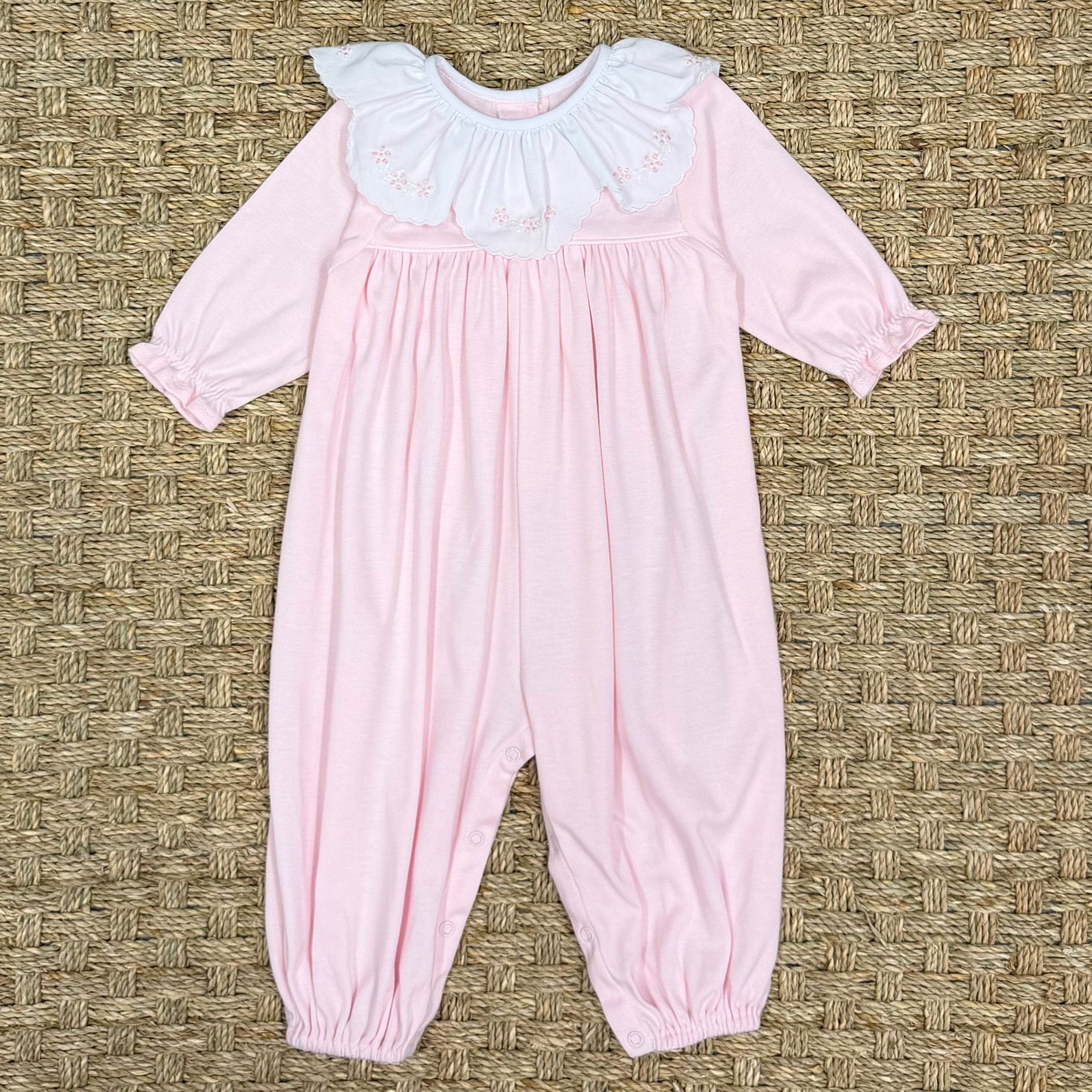Auraluz Pink Knit Longall with Satin Flower Embroidery