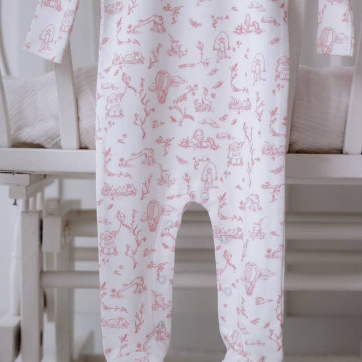 Atelier Babbi Pink Toile De Jouy Footed Onesie