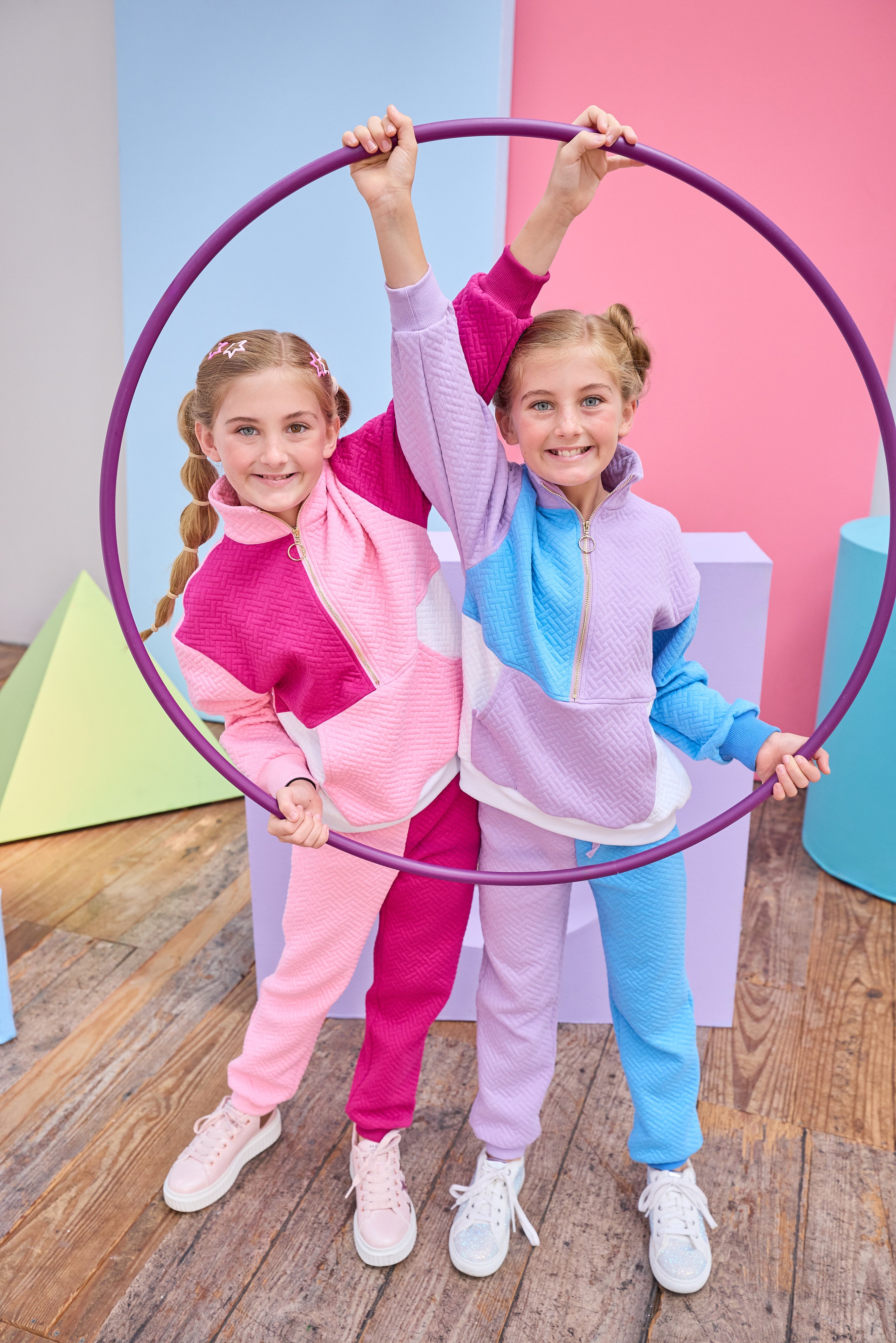 Bisby Color Block Jogger, Pink & Cranberry Quilted Trellis